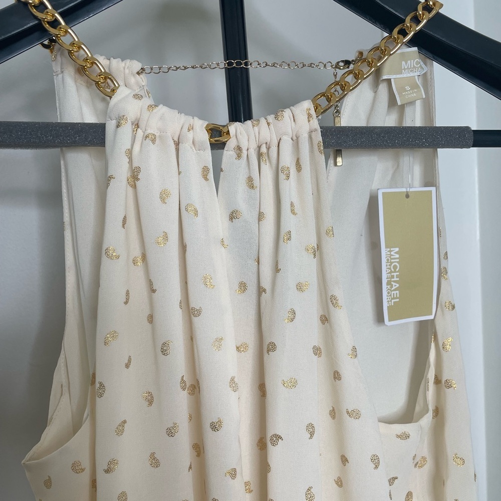 Michael Kors Cream Top with Gold Chain Detail - Picture 2 of 10